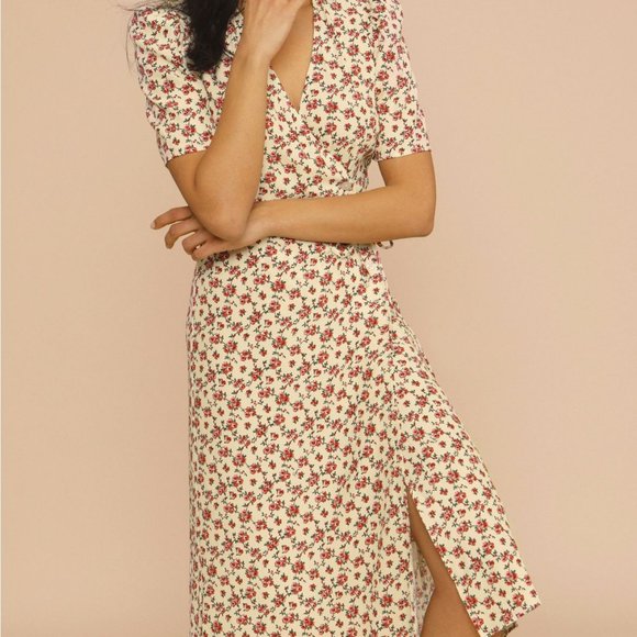 Rouje Floral Maxi Dress in Cream and Red - Picture 5 of 10